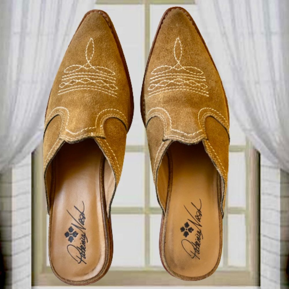 Patricia Nash Mustard Suede Mules with Low Heel - Picture 4 of 15